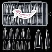 Ranrose 120PCS Short Nail Tips,Short Soft Gel Stiletto Half Cover False Nail Almond Shape Point Acrylic Sharp Artificial False Nail For DIY (Stiletto Shape)