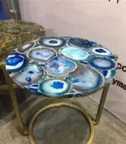 Blue Agate Coffee Table , Stone Center Kitchen Table Top, Office Christmas Gift