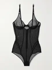 [Kiki de Montparnasse] Kiki de Montparnasse - Paneled Crochet And Mesh Underwired Bodysuit - Black - small small Black