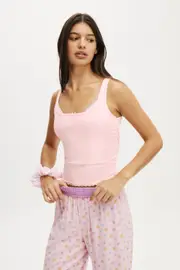 [Body] Body - Rib Lace Ruched Tank - Tender touch pink L TENDER TOUCH PINK