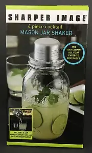 Sharper Image Cocktail Shaker Mason Jar Cap Strainer 4 Pc Set