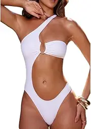 [Generic] Women's One Shoulder One Piece Swimsuits Sexy Cutout Swimwear High Cut Bathing Suit