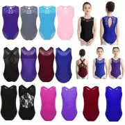 Girls Floral Lace Athletic Unitard Keyhole Back Ballet Dance Leotard Jumpsuits