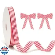 KINGLAKE Red and White Gingham Ribbon, 50Yd x 5/8" Red Gingham Ribbon, Classi