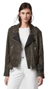 All Saints Luna Leo Leather Jacket Leopard Biker Size L UK14-16 US10-12 £498