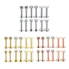 12Pcs 16G 316L Stainless Steel CZ Labret Lip Rings Studs Tragus Nose Tragus Ear