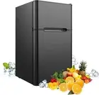 Bar Fridge Double Door Mini Fridge Top Freezer Compact Beverage Cooler 90L Black