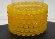6pcs Natural 6/8/10mm Faceted Yellow Jade Round Gemstone Beaded Bracelet 7.5in