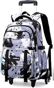 [PROTAURI] Children's Rolling Backpack - Girls Boys Waterproof Student Luggage Primary School Bag Trolley Book Backpack with 6 Wheels for 7-12 Years