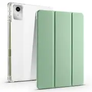 For Lenovo Tab M11 (Xiaoxin Pad 11 2024) Transparent Pen Slot Three-Fold Leather Case Tea Green