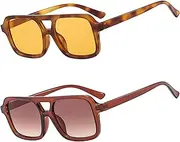 [MUNSADE] Retro Square Aviator Sunglasses for Women Men 70s Vintage Trendy Rectangle Sun Glasses UV Protection