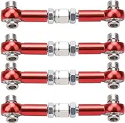 4Pcs RC Car Rods, Aluminum Alloy Metal Rods, Adjustable Length Push Rods, Turnbuckle Rod Replacments, Anti Slipy Durable Rods Parts, Small Lightweight Linkage Accessories for HSP 94122 1/10 Car(Red)
