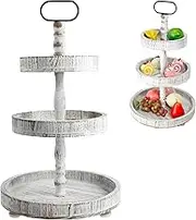 3 Tier Cake Stand Round Cupcake Tower Stand Wood Cake Stand Cookie Tray Rack Farmhouse Tiered Tray Decor Cake Display Tower Dessert Stand for Wedding Baby Shower Tea Party (White)