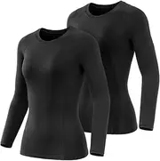 [ATHLIO] 2 Pack Women's Sports Compression Shirt, Cool Dry Fit Long Sleeve Workout Tops, Athletic Exercise Gym Yoga Shirts