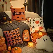 Halloween Pillow Covers Pumpkin Fall Embroidered Decorative Throw Pillow Covers, Ghost Spider Web Pillow Cover Halloween Decor for Living Room Bedroom Sofa