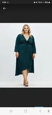 Dress Size 26 Atmos & Here CURVY Devora TIE front - EMERALD Green BNWT