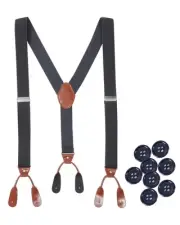 Button End Suspenders for Men, Y-Back Adjustable Elastic Heavy Duty Suspender...