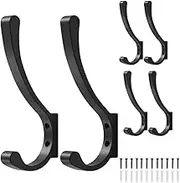 Coat Hooks Wall Mounted, Heavy Duty Metal Hooks Coat Hat Hooks, Large Wall Hooks,Bathroom Towel Hooks for Hanging Coats, rucksacks, Towels, Hats, etc., for Both Indoor and Outdoor use. Black 6pcs