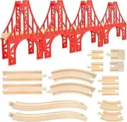 18 Pcs Wooden Train Suspension Bridges Wooden Tracks Accessories Crossing Track Bridge Support Compatible with All Major Brands for Boys Girls