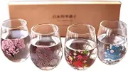 丸モ高木陶器 Japanese Four Seasons Color Changing Glass Cup Set, Magical Blooming Multi-Purpose Glasses – Cherry Blossom, Fireworks, Autumn Leaves, Snowflakes