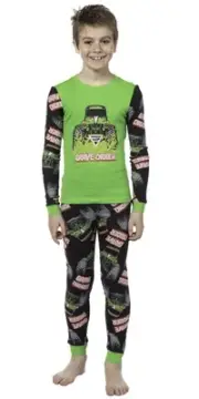 Monster Jam Boys' Truck Long Sleeve Grave Digger Tight Fit Sleep Pajama Set
