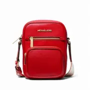 Michael Kors Jet Set Medium Leather Flight Crossbody Bag Bright Red NEWNWT
