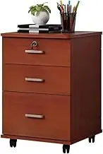 Wooden File Cabinet with Lock, Simple Office Storage Cabinet, Movable Gray File Cabinet