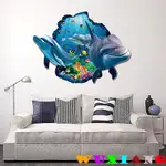 五象設計 破墻019 DIY 壁貼 卡通海豚 3D立體感牆貼 防水海洋貼畫無痕牆紙 房間裝飾 家居裝飾