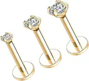[FUNLMO] 3pcs Titanium Tragus Helix Conch Daith Rook Medusa Lip Piercing Jewelry Nose Studs Internally Threaded Labret Jewelry Cartilage Earring Flat Back 18G 16G