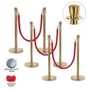 6 Pcs Gold Queue Barrier Posts Crowd Control Stanchion Bollards + 3X Ropes