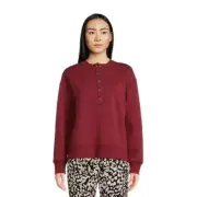 Time and Tru Womens Fleece Henley Pullover Sweatshirt Medium Red
