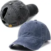 Lvaiz Hats 2 Pack Ponytail Baseball Caps for Women One Size, Black+navy Blue