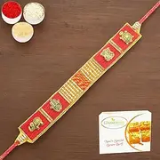 Ghasitaram Gifts Rakhi for Brother Rakhis Online - RM600 - Red Traditional Bracelet Rakhi with 400 GMS of Besan Barfi