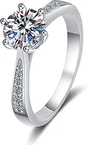 [Moisza] Moissanite - Round Cut 6-Prong Pave Solitaire 0.5/1/2/3 Carat D Color VVS Moissanite Diamond S925 Engagement Ring