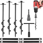 DJAPWPX 4Pcs Trampoline Anchors Set 11.8inch Heavy Duty Ground Anchors with Straps Wind Resistant Trampoline Stakes Manual/Drill Installed Swing Set Anchors Steel Ground Anchors for Trampoline Tents