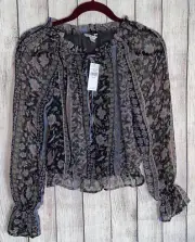 American Eagle Top Womens Size XXS chiffon floral Boho Blouse Ruffle Sheer New