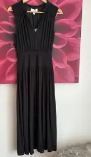 Witchery Black Shirred Waist Midi Dress Size 8 RRP$199