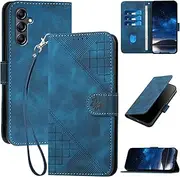Case for Samsung Galaxy A15 5g 6.5", Samsung A15 Walle Case with Wrist Strap & Magnetic Clasp, PU Leather A15 Phone Cover with Card Holder/Slot Stand Flip Folio Soft Shell Book Cover, Blue