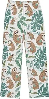 [ZZXXB] Sloth Palm Leaf Pattern Boys Long Pants Soft Trousers Elastic Waist Kids Lounge Bottoms with Pockets S-XL