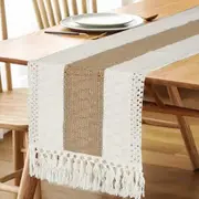 Table Runner for Home Decor 108 Inches Long Farmhouse Rustic Table Runner Cream & Brown Macrame Table Runner with Tassels for Boho Dining Bedroom Decor Rustic Bridal Shower (12x108 Inches)