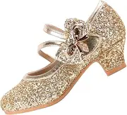[EIGHT KM] Girls High Heel Dress Shoes Mary Jane Princess Wedding Party Pump Shoes EKM7035 Microfiber Leather Sparkle Glitter Metallic Bow