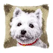 Latch Hook Maltese Dog Cushion with Canvas Hook and Threads Kit
