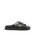 [Fendi] Fendi Cross-strap Leather Slides 9 US BLACK