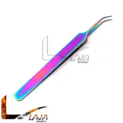 Titanium Rainbow Color Eyelash Extension Tweezers Point Angled Light weight