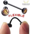Black 14G Tongue Bar Piercing Body Jewellery Flexible Bioplast 15mm Barbell Stud