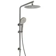 Gunmetal Round 10" Twin Shower Head 3 Mode Handheld Slide Rail Arm Diverter Mixer