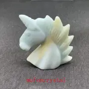 TOP! 2” Natural Amazonite Quartz Carved Crystal unicorn skull Healing 1pc