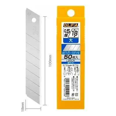 OLFA LB50K 50pc 18mm Heavy Duty Snap Off Utility (Suit 11B) Cutter Knife Blades