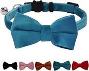 WDPAWS Cat Collar Breakaway with Bell and Removable Bow Tie Safety Buckle Velvet Adjustable 7-11 inches for Kitten Cats (Blue)