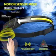 USB Rechargeable LED Headlamp XPE+COB Head Torch for Camping, Fishing, Search Li